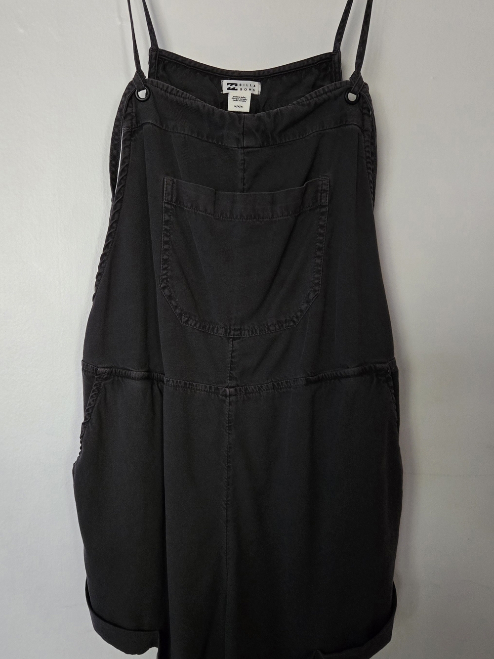 Billabong Black Spaghetti-Strap Overall Dress with Front Pocket
